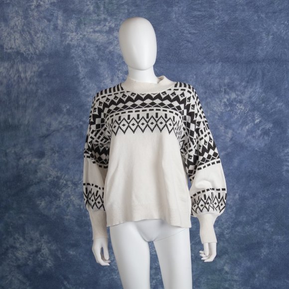 Ann Taylor Black White Fair Isle Sweater Sz L - Picture 1 of 4